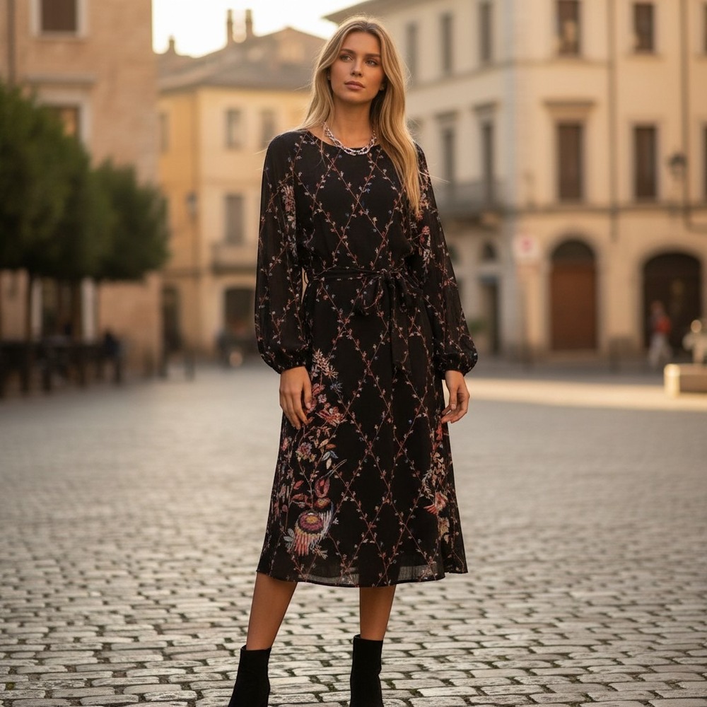 Anthropologie Afreen Worn Kept Embroidered Bird Floral Mini Dress Black US 12